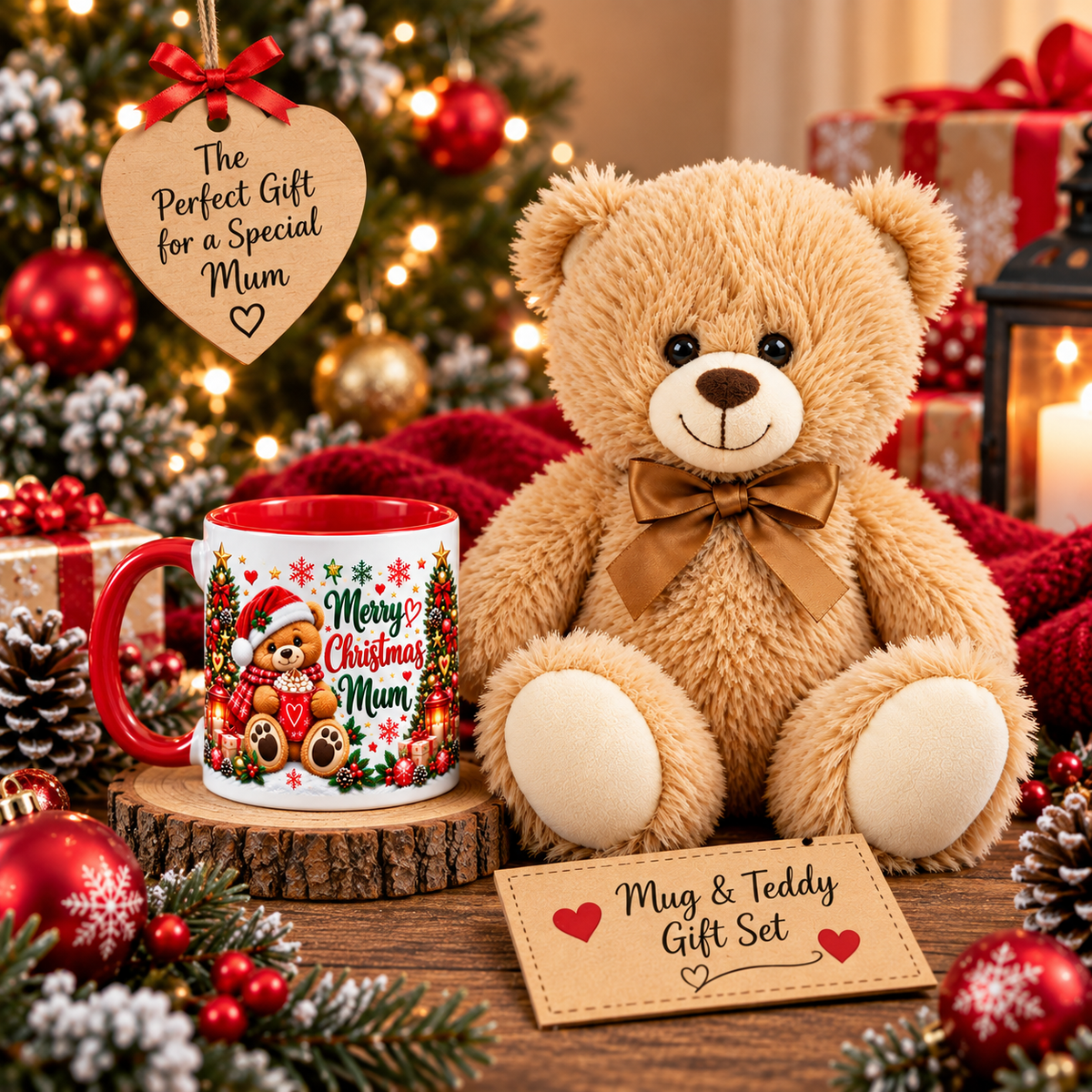 🎄 Merry Christmas Mum – Mug &amp; Teddy Gift Set 🧸❤️