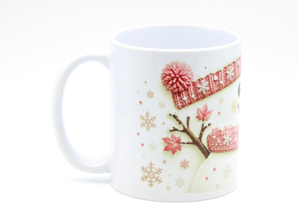 Cute Pink Snowman Christmas Mug