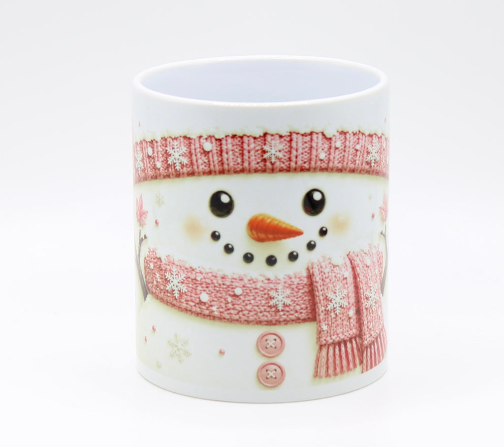 Cute Pink Snowman Christmas Mug