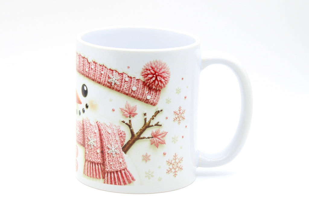 Cute Pink Snowman Christmas Mug