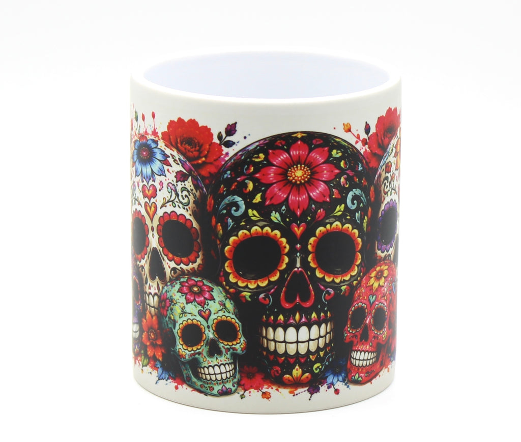 Heat Sensitive Colour Changing Sugar Skull Magic Mug | Day of the Dead Ceramic Coffee Cup | Black Mug Reveals Colourful Skull Design with Hot Drink | Halloween Gift | Novelty Mug