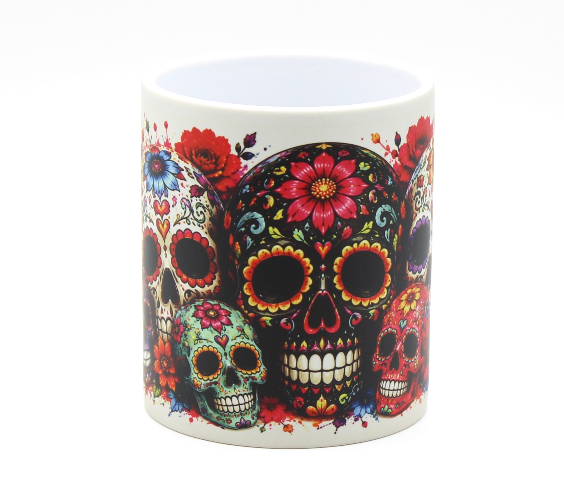 Heat Sensitive Colour Changing Sugar Skull Magic Mug | Day of the Dead Ceramic Coffee Cup | Black Mug Reveals Colourful Skull Design with Hot Drink | Halloween Gift | Novelty Mug