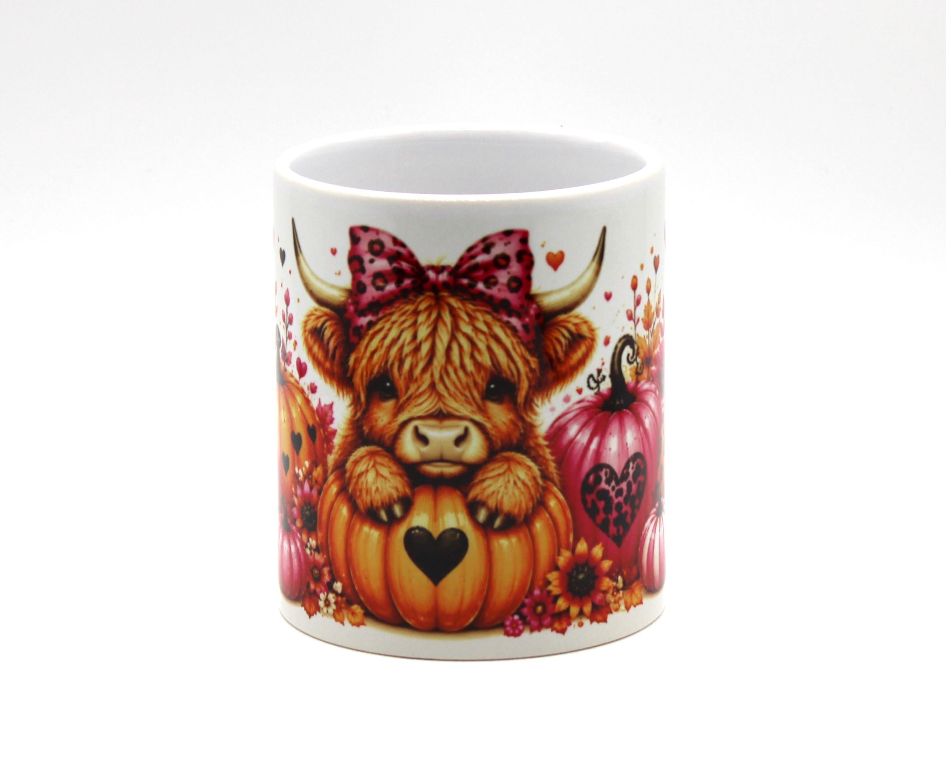 Beautiful Highland Cow Pumpkin (White) Mug
