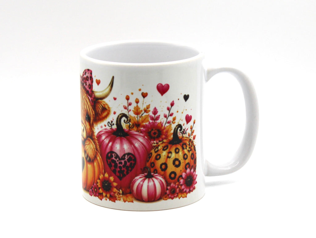 Beautiful Highland Cow Pumpkin (White) Mug