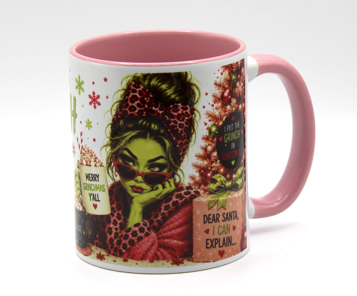 Resting Grinch Face Pink Mug