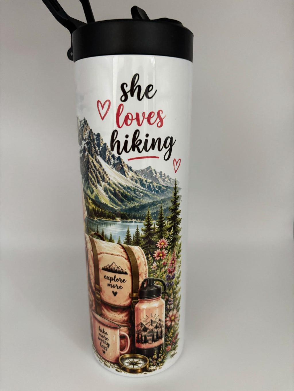 She Loves Hiking Sports Lid 20 oz Tumbler