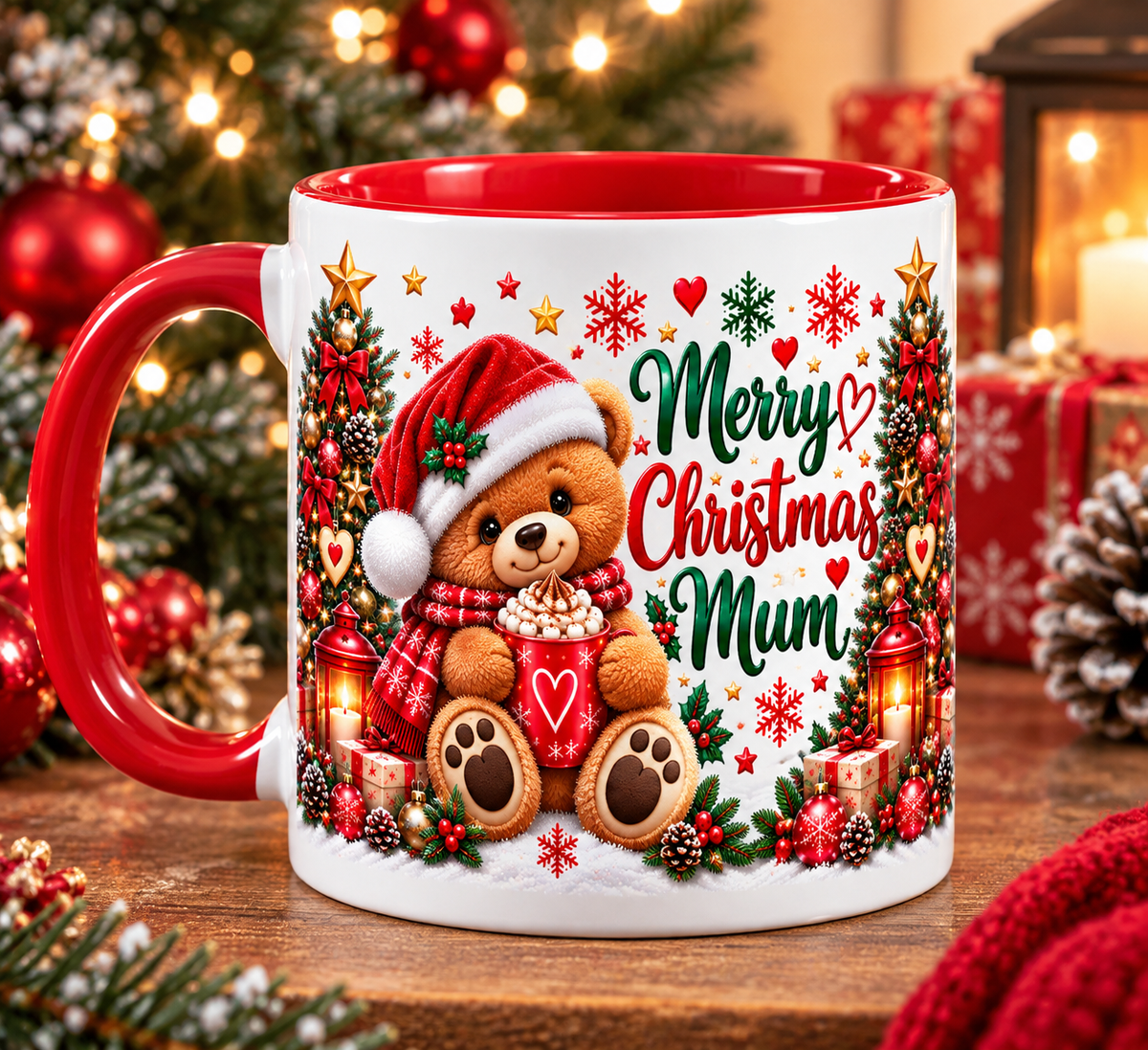 🎄 Merry Christmas Mum Teddy Bear Mug ❤️