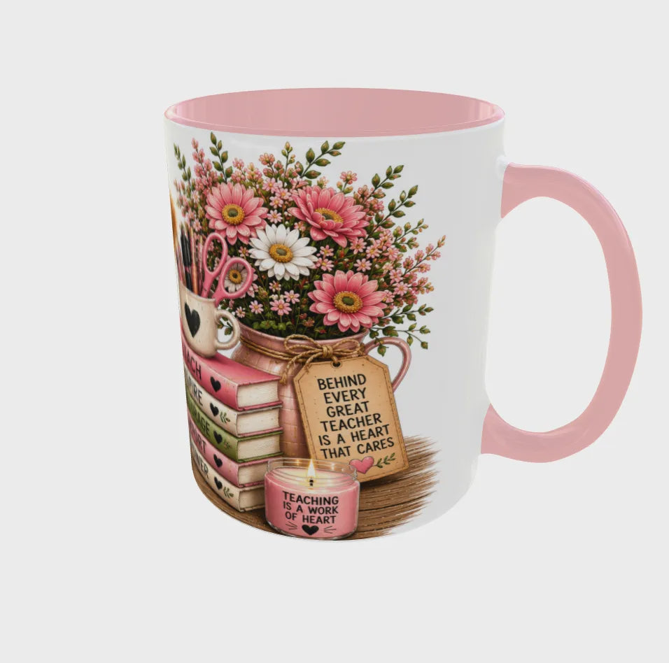 Thank you for helping me grow - Highland Cow - Teacher Mug - Pink