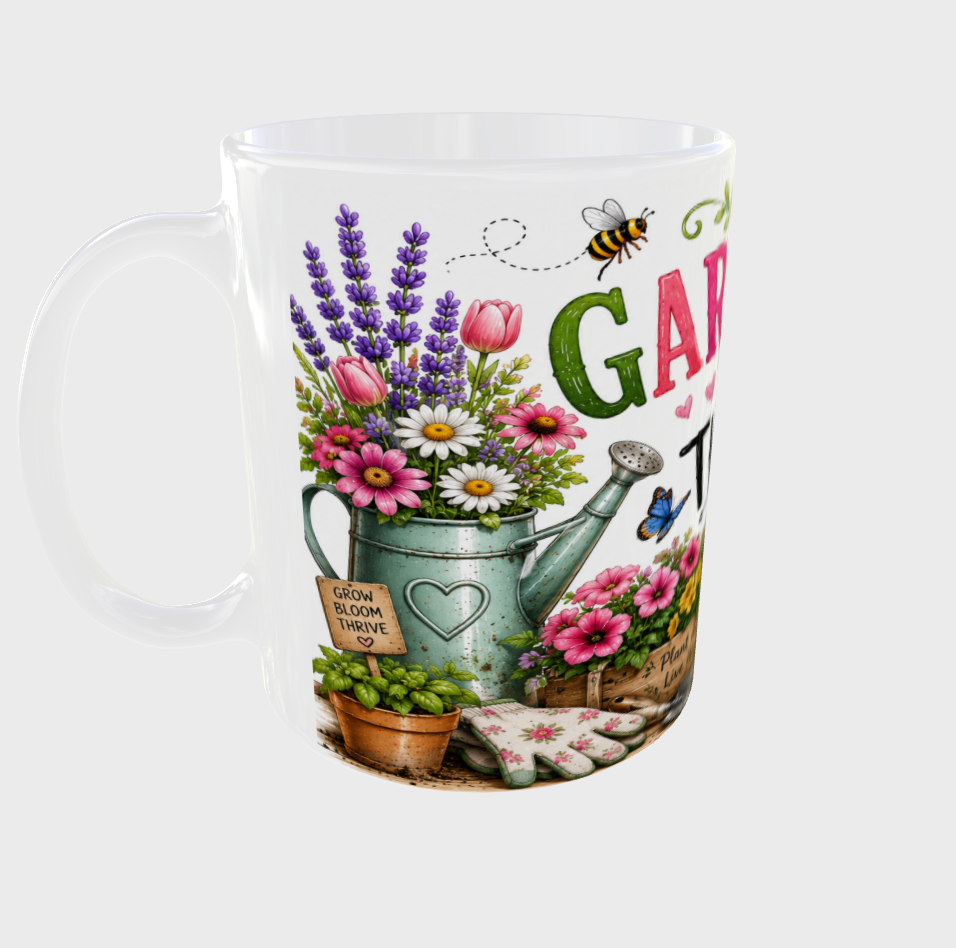 Gardening is my therapy white mug