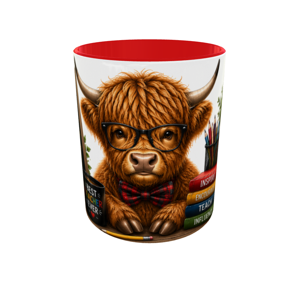 Best Teacher Highland Cow Male Mug - Red