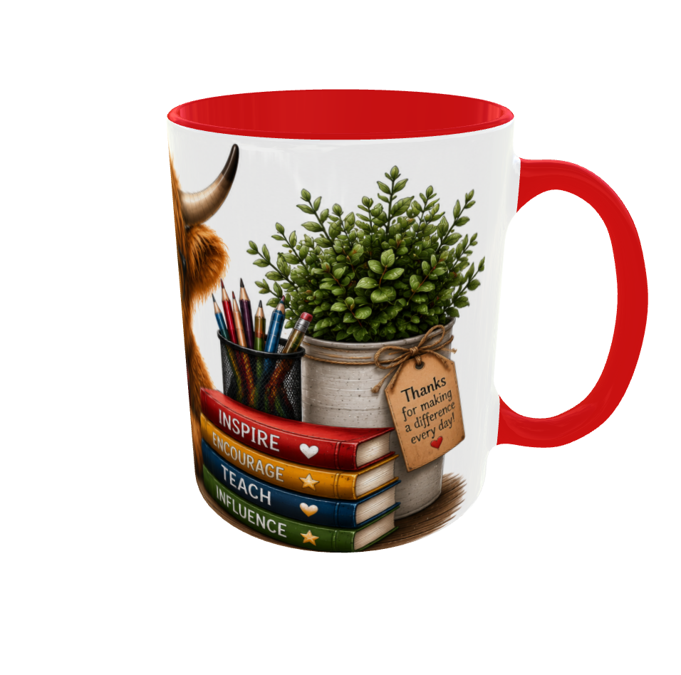 Best Teacher Highland Cow Male Mug - Red